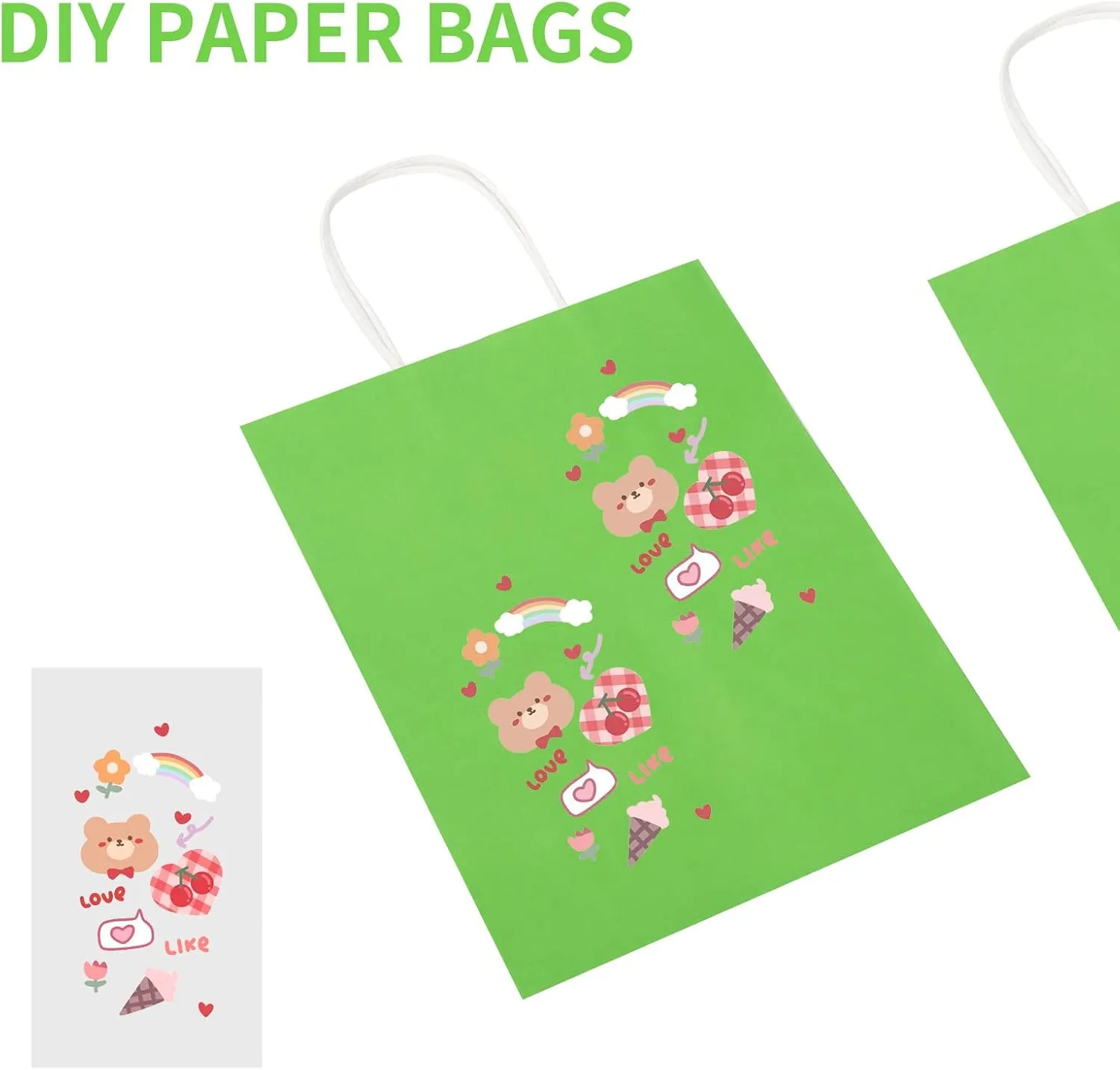 Toovip 100 Pack 8x4.75x10 Inch Medium Grass Green Kraft Paper Bags with Handles Bulk, Gift Wrap Bags for Favors Grocery Retail Party Birthday Shopping Business Goody Craft Merchandise Take Out Sacks