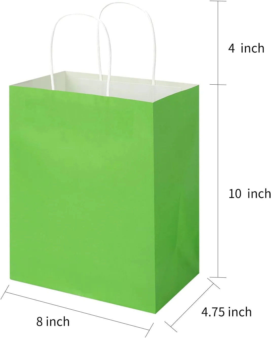 Toovip 100 Pack 8x4.75x10 Inch Medium Grass Green Kraft Paper Bags with Handles Bulk, Gift Wrap Bags for Favors Grocery Retail Party Birthday Shopping Business Goody Craft Merchandise Take Out Sacks