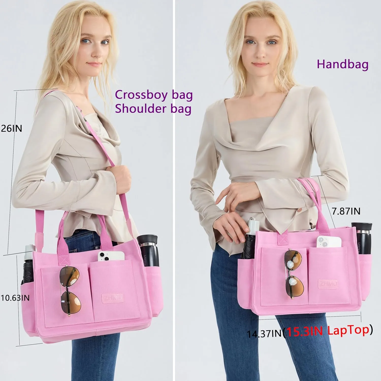 Tote Bag for Women With Compartments,Large Canvas Tote Women's Purse Crossbody Bags Work Laptop Book Bag Satchels Handbags