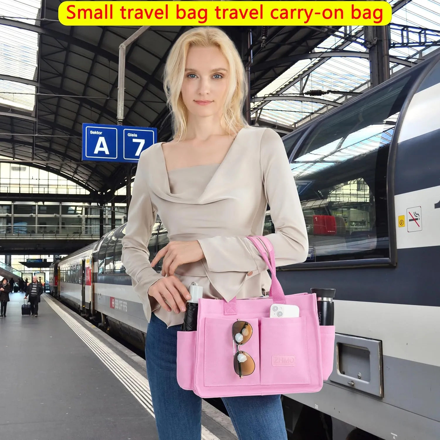 Tote Bag for Women With Compartments,Large Canvas Tote Women's Purse Crossbody Bags Work Laptop Book Bag Satchels Handbags