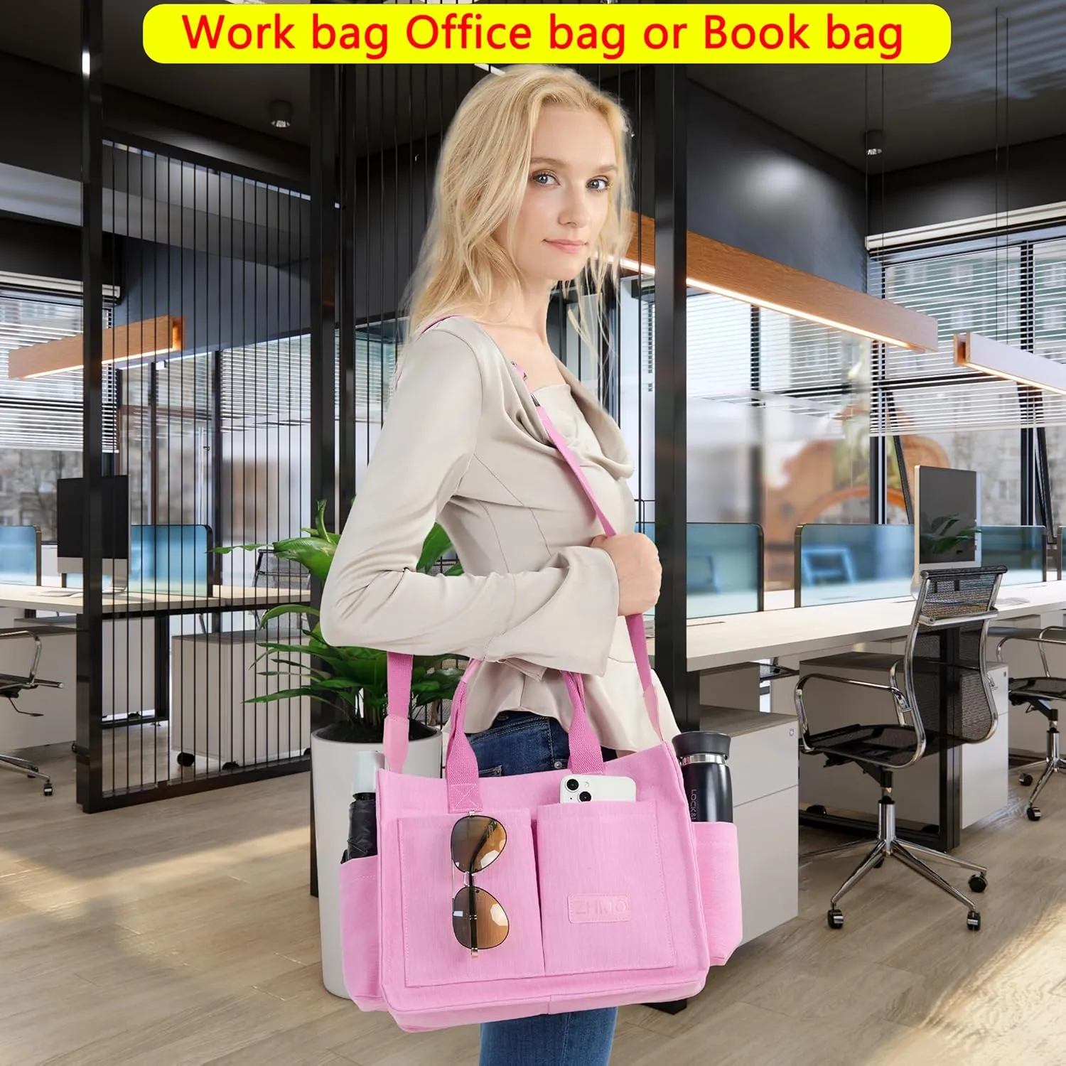 Tote Bag for Women With Compartments,Large Canvas Tote Women's Purse Crossbody Bags Work Laptop Book Bag Satchels Handbags
