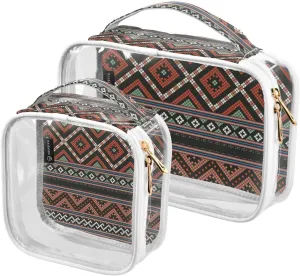 Traditional Thai Element 2 Pieces Clear Makeup Cosmetic Bags for Traveling Vacation Organizing, Toiletry Bags for Women Men, PVC Waterproof Travel Organizer