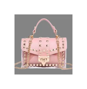 Transparent Overlay Pink Studded Fashion Bag.