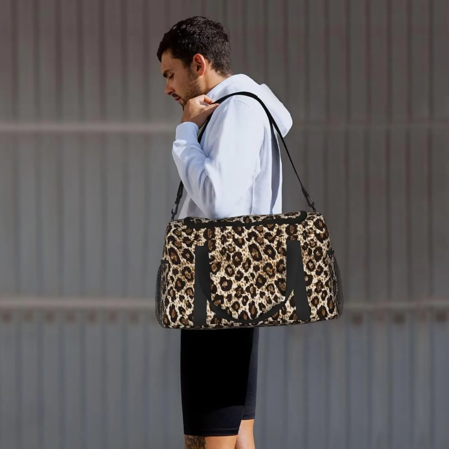 Travel Bag Leopard Cheetah Luggage Bag Cute Animal Pattern Business Trip Workout Duffle Sports Bags Classical Brown Big Gym Bags