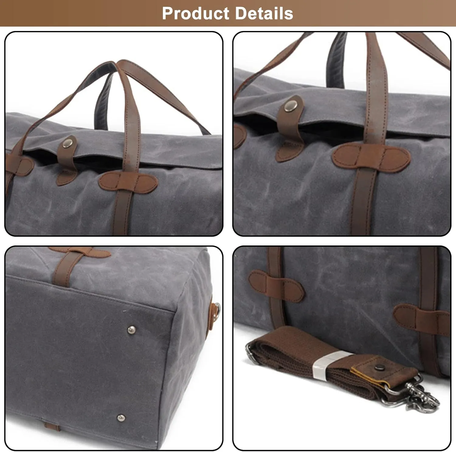 Travel Duffle Bag for Men, Waxed Canvas Large Capacity Weekend Crossbody Shoulder Bag Convenient Carry On Luggage Bags (Brown)