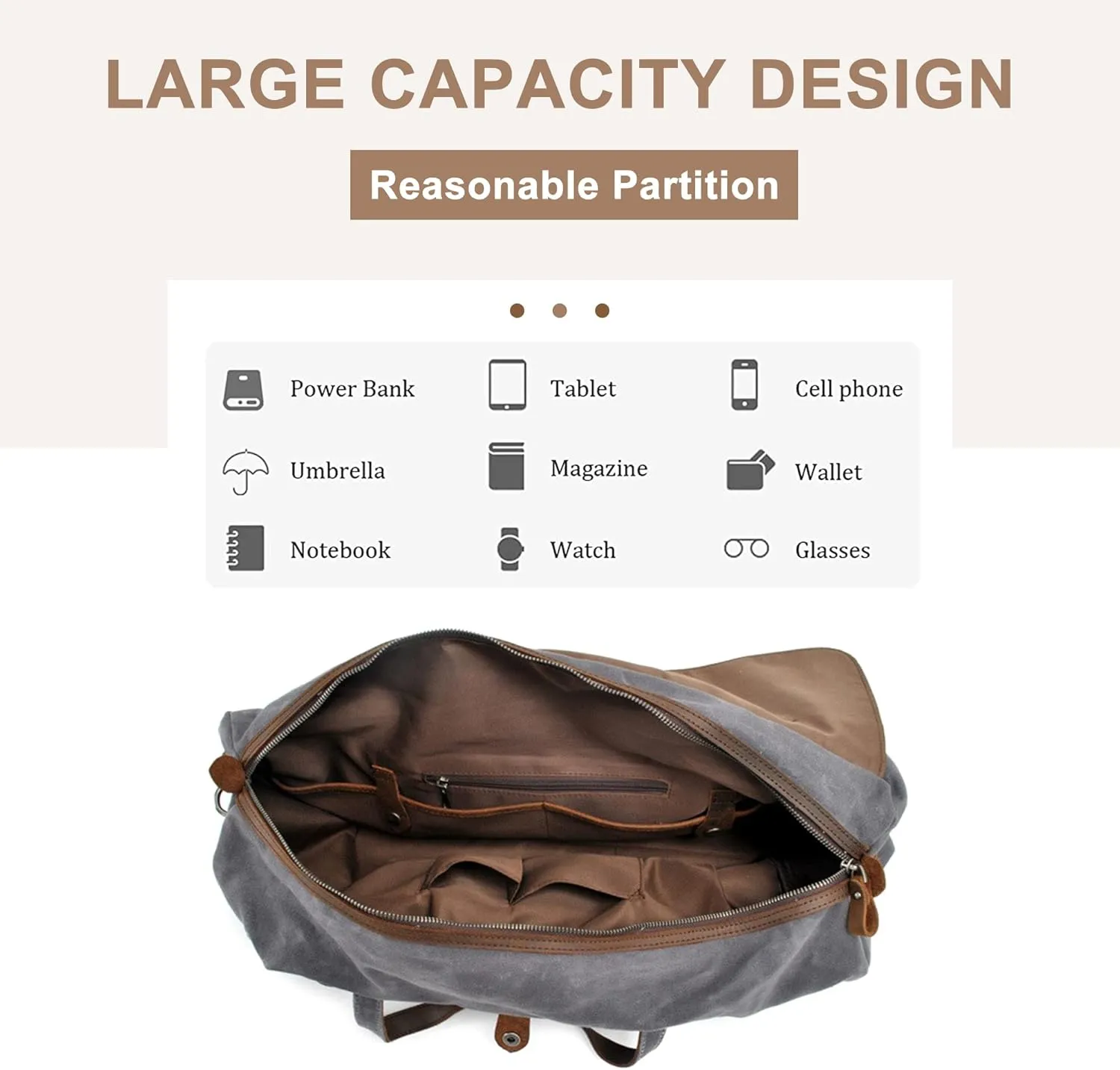 Travel Duffle Bag for Men, Waxed Canvas Large Capacity Weekend Crossbody Shoulder Bag Convenient Carry On Luggage Bags (Brown)
