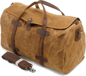 Travel Duffle Bag for Men, Waxed Canvas Large Capacity Weekend Crossbody Shoulder Bag Convenient Carry On Luggage Bags (Brown)