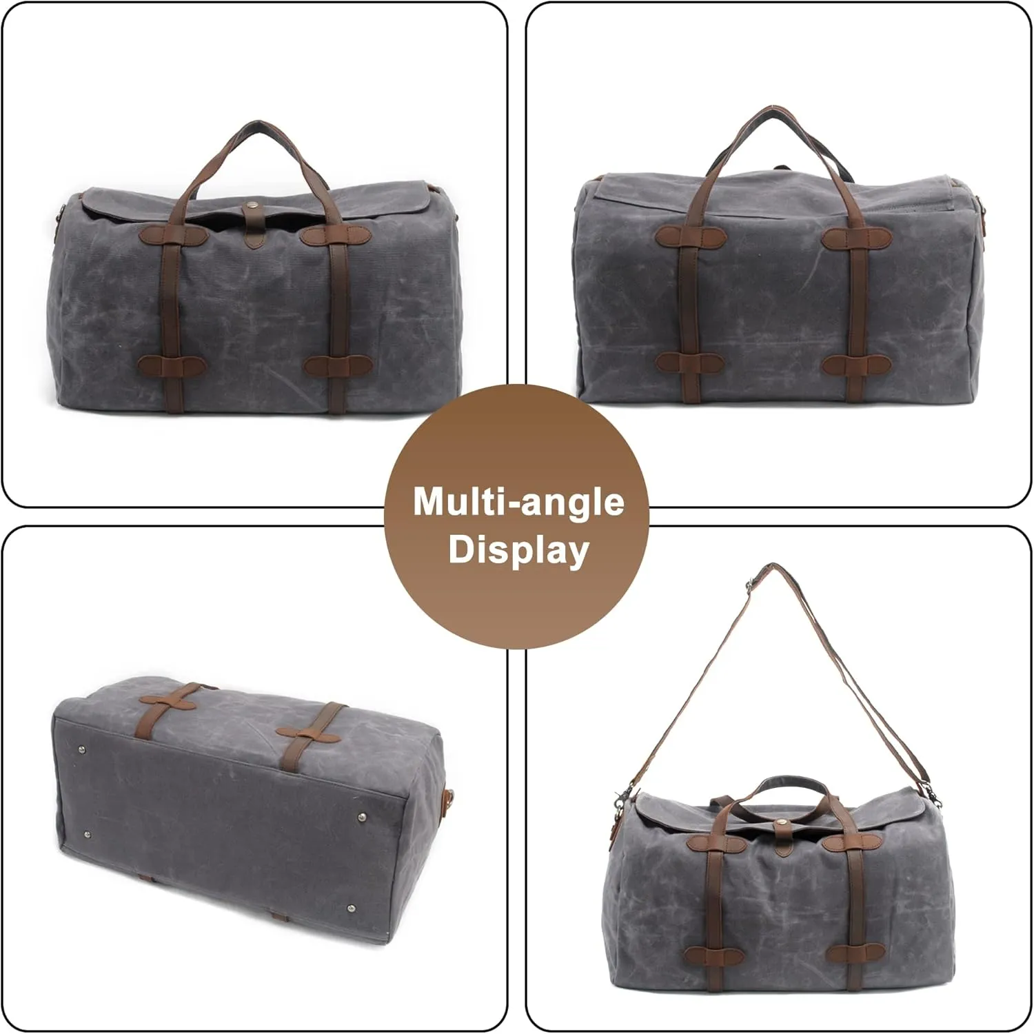 Travel Duffle Bag for Men, Waxed Canvas Large Capacity Weekend Crossbody Shoulder Bag Convenient Carry On Luggage Bags (Brown)