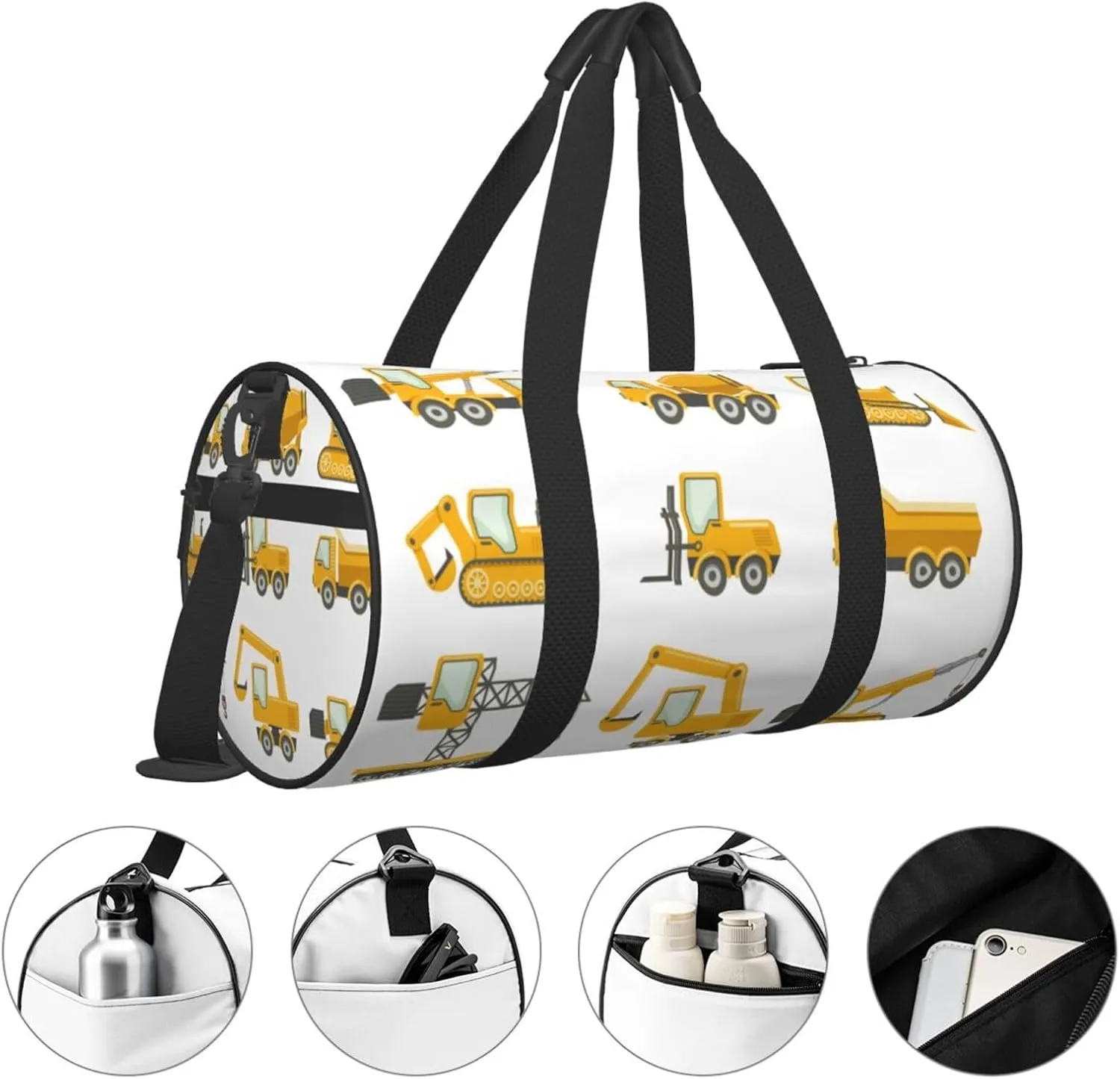 Travel Duffle Bag for Men Women, Bulldozer Truck Crane Excavator Duffle Bags for Sport Gym Overnight Luggage