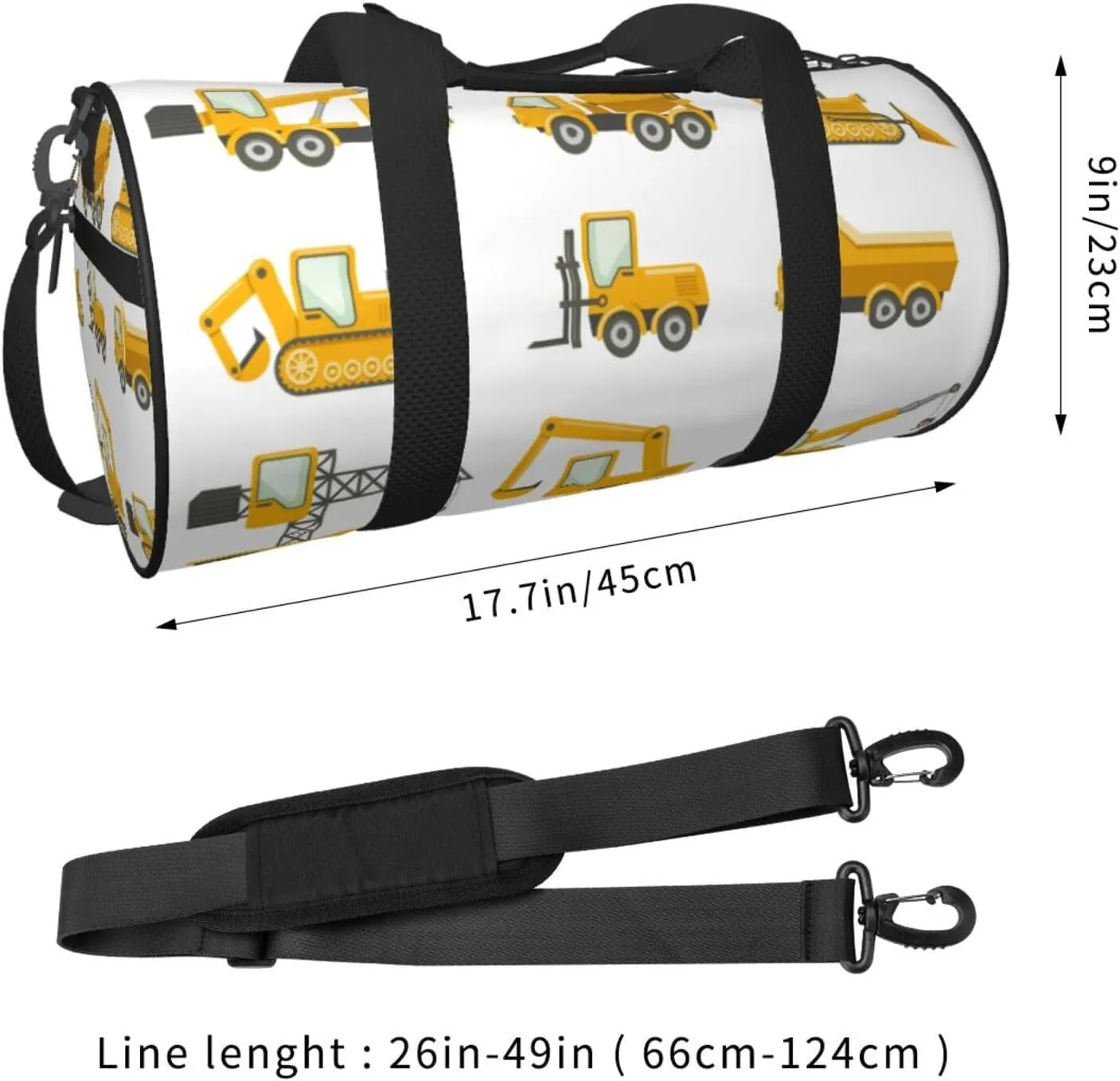 Travel Duffle Bag for Men Women, Bulldozer Truck Crane Excavator Duffle Bags for Sport Gym Overnight Luggage