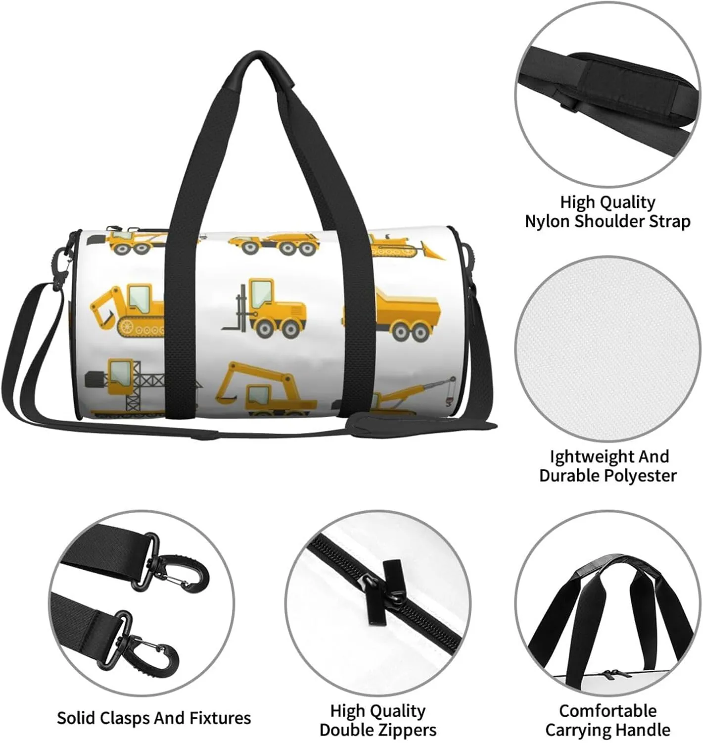 Travel Duffle Bag for Men Women, Bulldozer Truck Crane Excavator Duffle Bags for Sport Gym Overnight Luggage