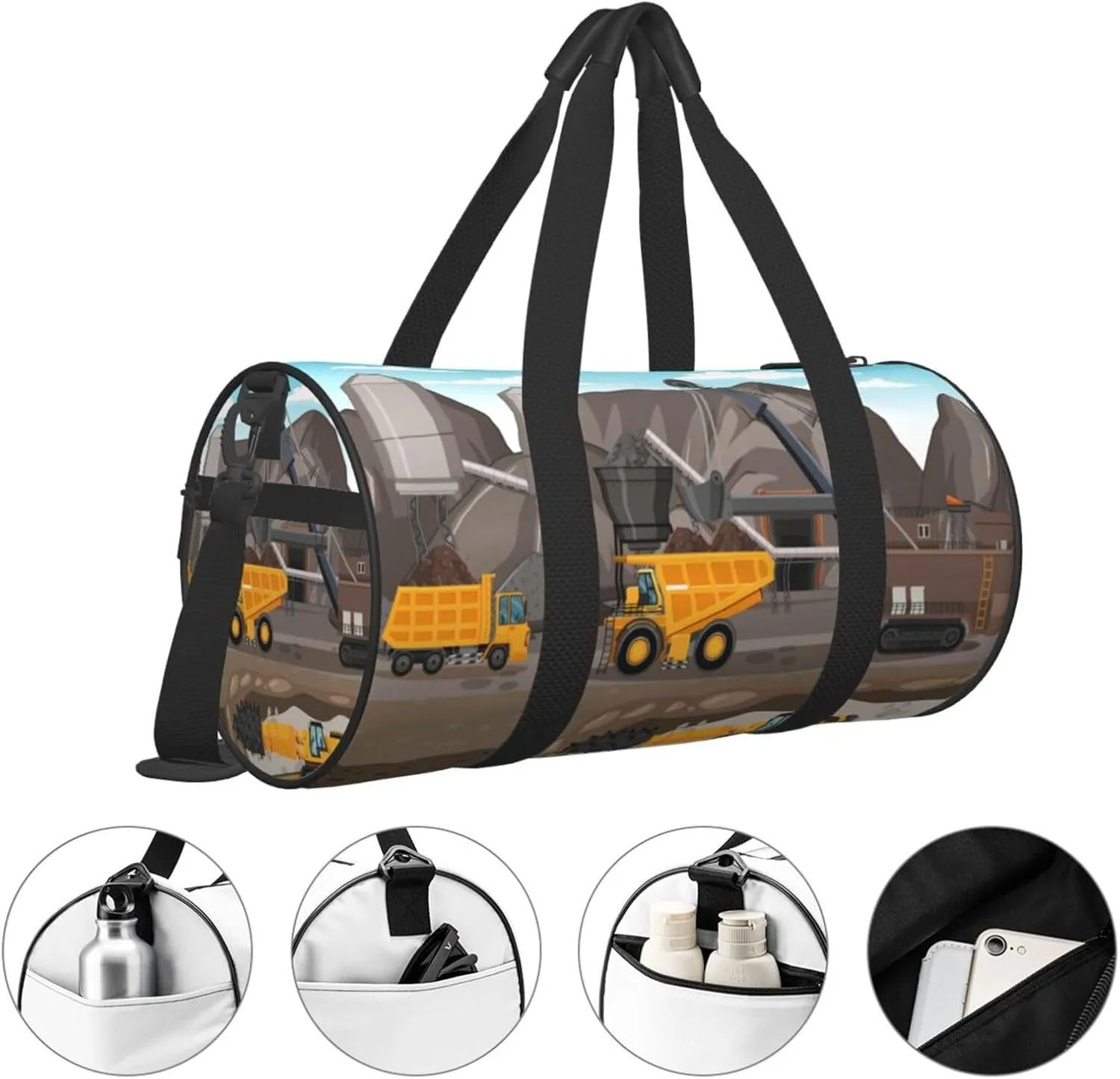 Travel Duffle Bag for Men Women, Coal Mining Truck Duffle Bags for Sport Gym Overnight Luggage