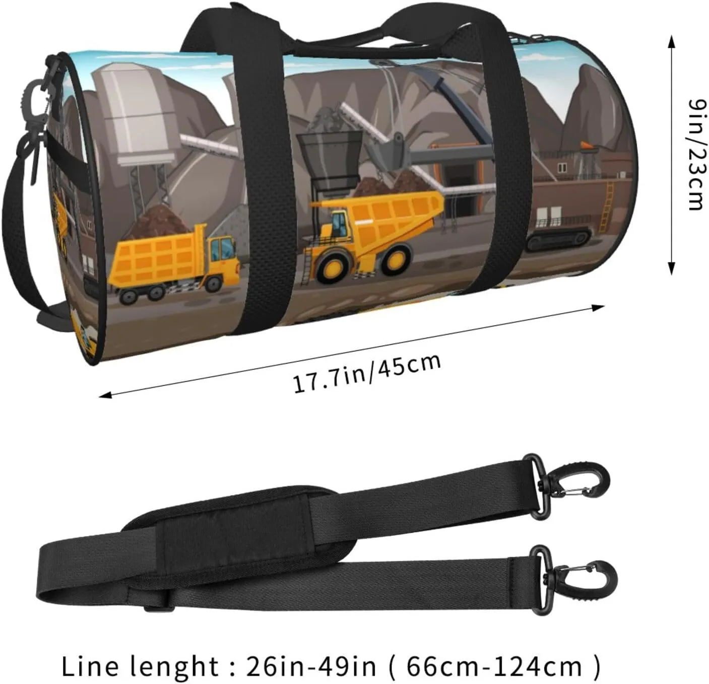 Travel Duffle Bag for Men Women, Coal Mining Truck Duffle Bags for Sport Gym Overnight Luggage