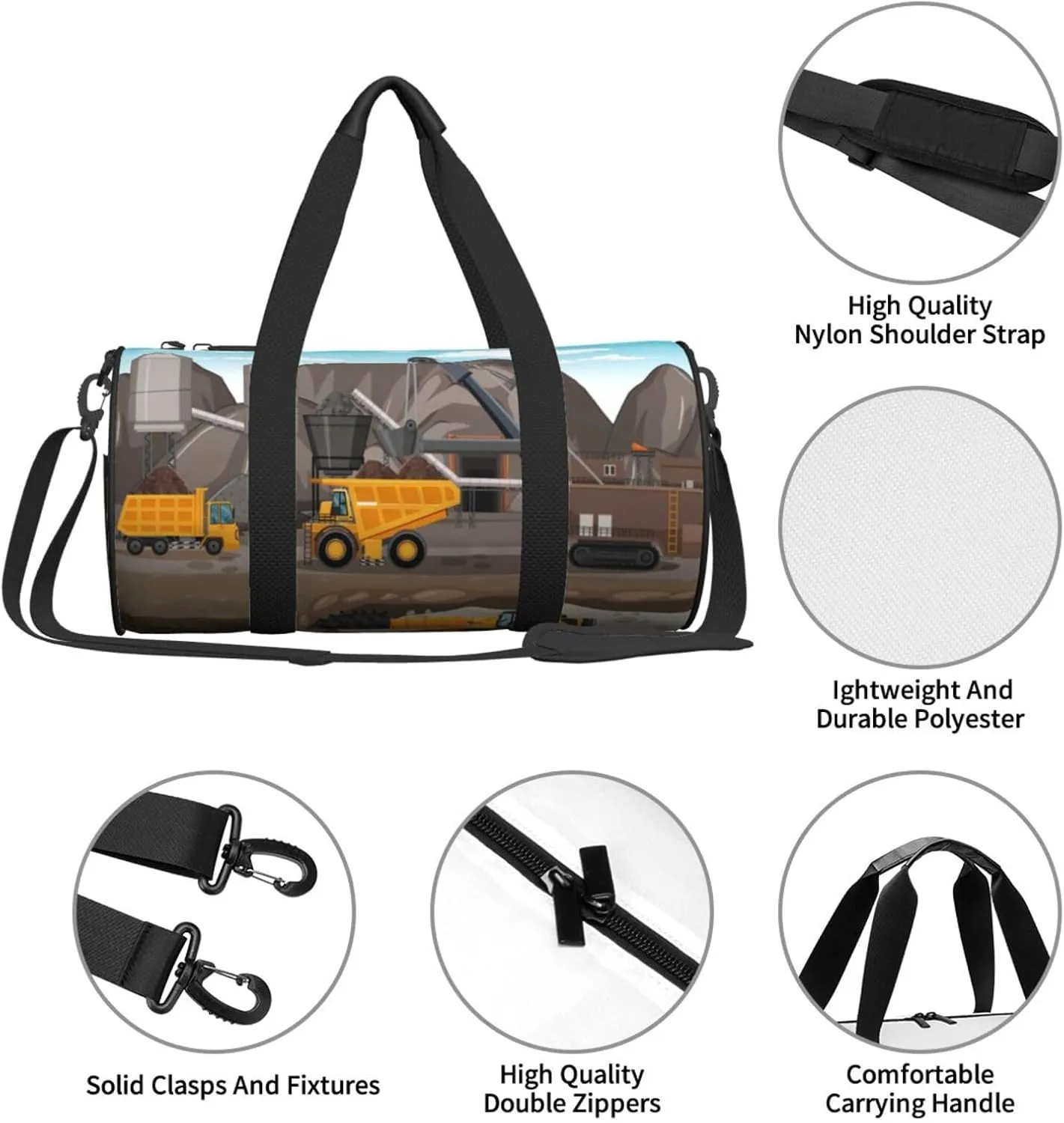 Travel Duffle Bag for Men Women, Coal Mining Truck Duffle Bags for Sport Gym Overnight Luggage