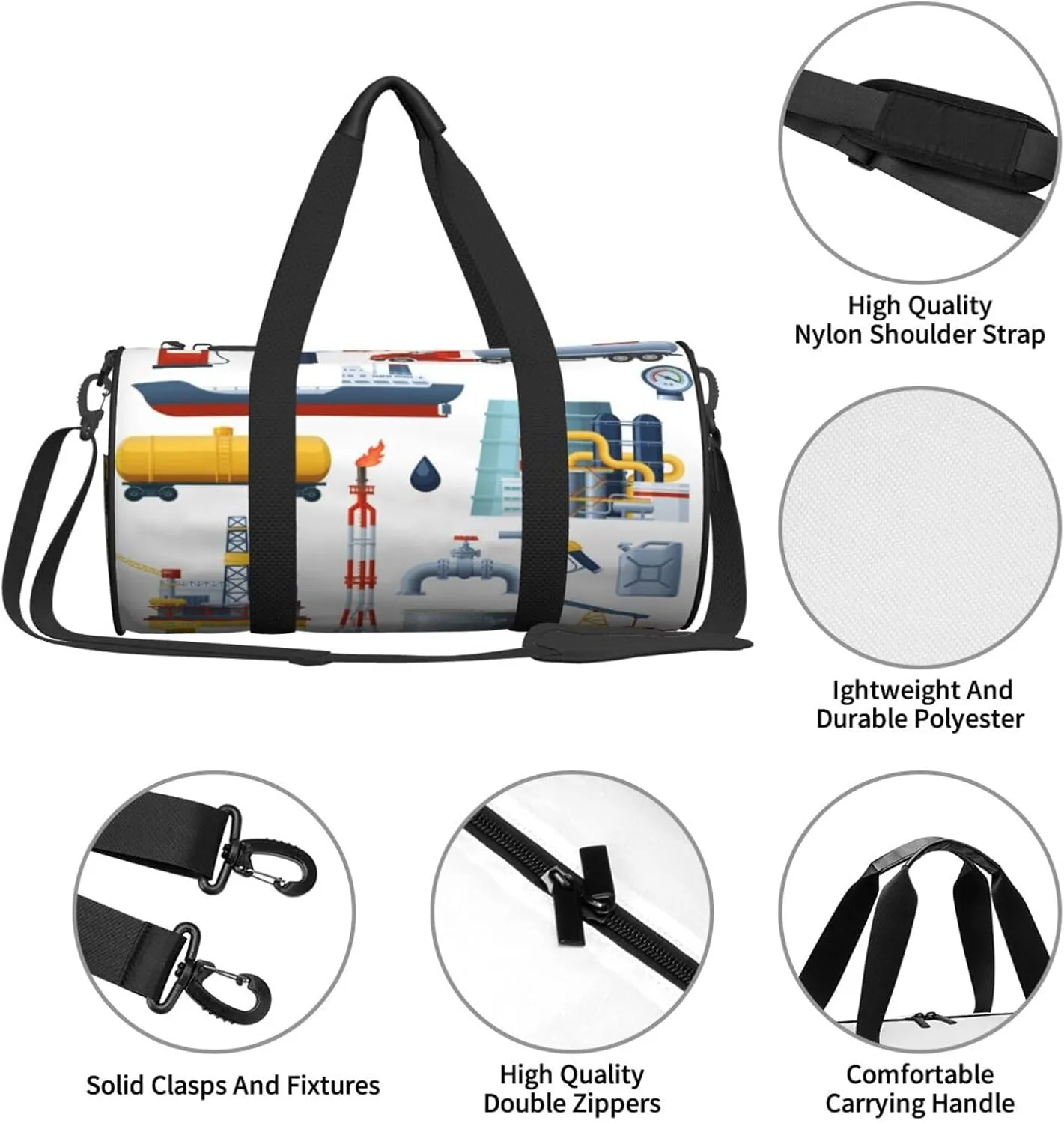 Travel Duffle Bag for Men Women, Drilling Rig Tanker Truck Duffle Bags for Sport Gym Overnight Luggage