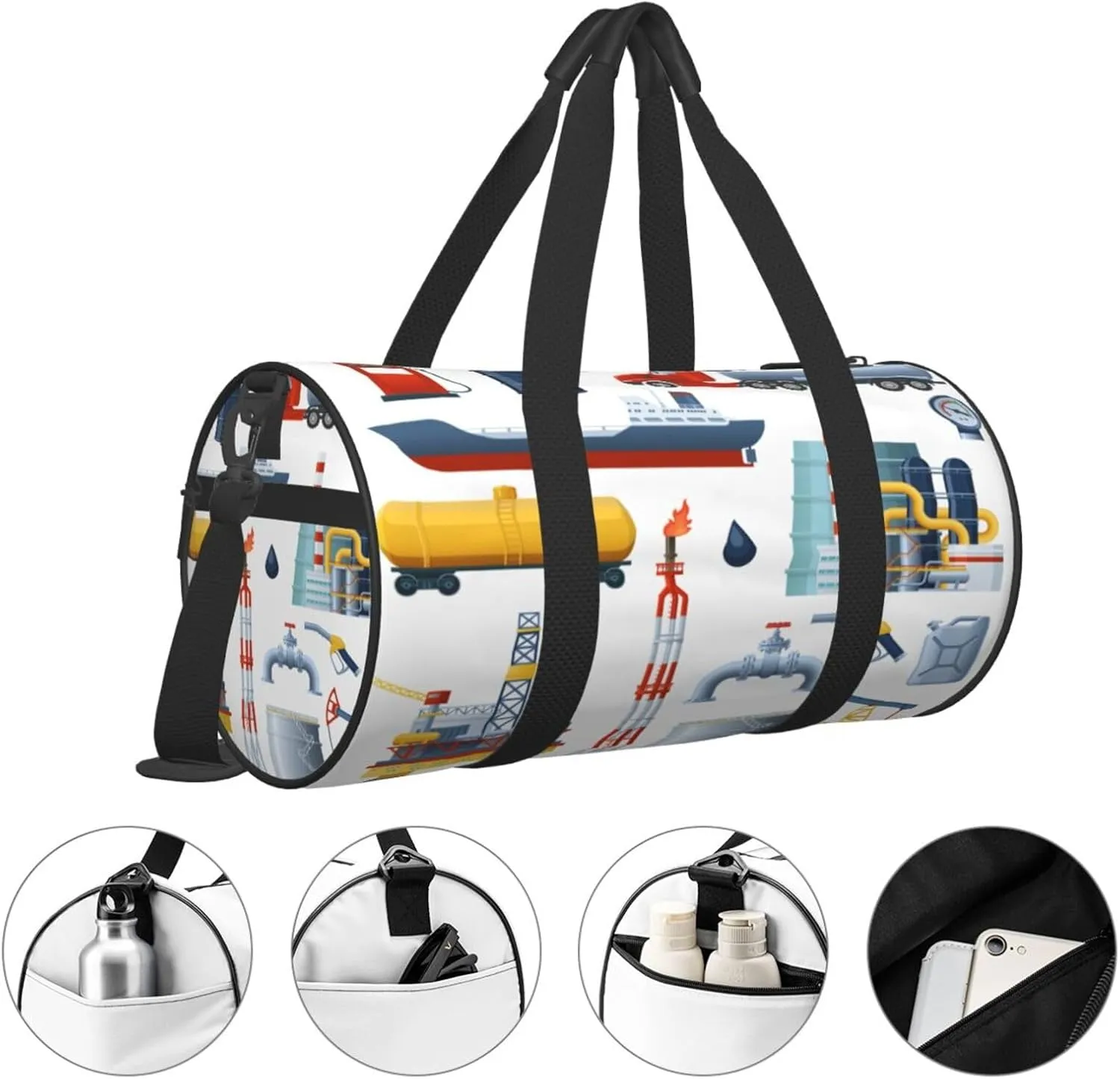 Travel Duffle Bag for Men Women, Drilling Rig Tanker Truck Duffle Bags for Sport Gym Overnight Luggage