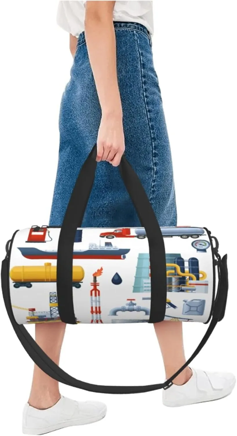 Travel Duffle Bag for Men Women, Drilling Rig Tanker Truck Duffle Bags for Sport Gym Overnight Luggage