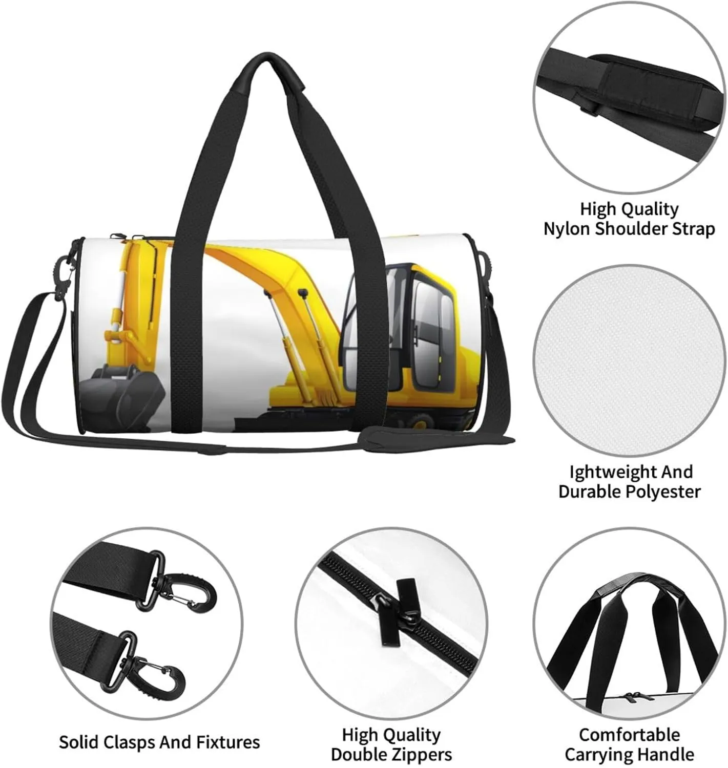 Travel Duffle Bag for Men Women, Excavator Vehicle Duffle Bags for Sport Gym Overnight Luggage