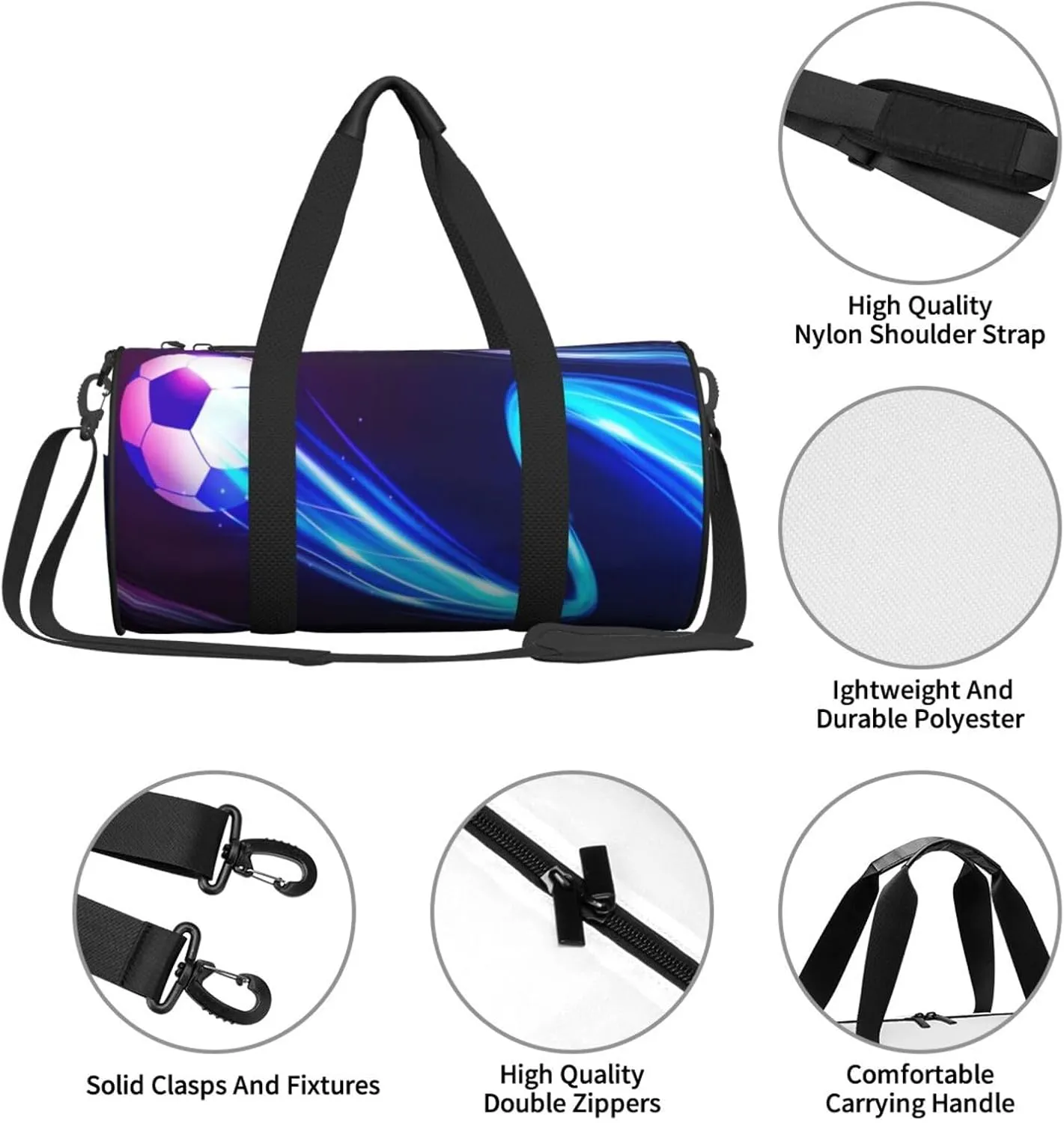 Travel Duffle Bag for Men Women, Football Ball Blue Duffle Bags for Sport Gym Overnight Luggage