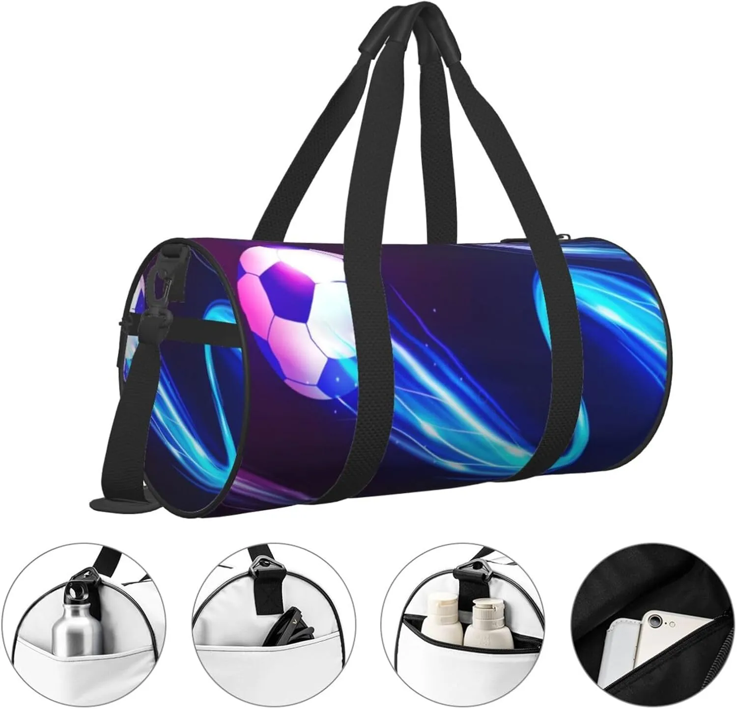 Travel Duffle Bag for Men Women, Football Ball Blue Duffle Bags for Sport Gym Overnight Luggage