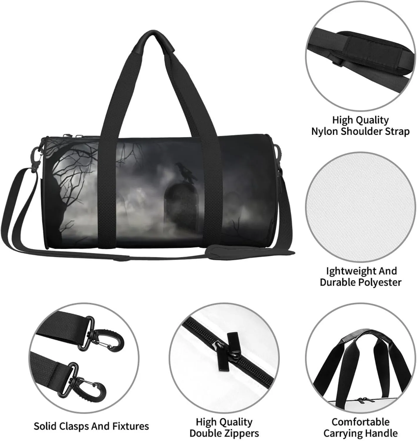 Travel Duffle Bag for Men Women, Frightening Halloween Crow Duffle Bags for Sport Gym Overnight Luggage