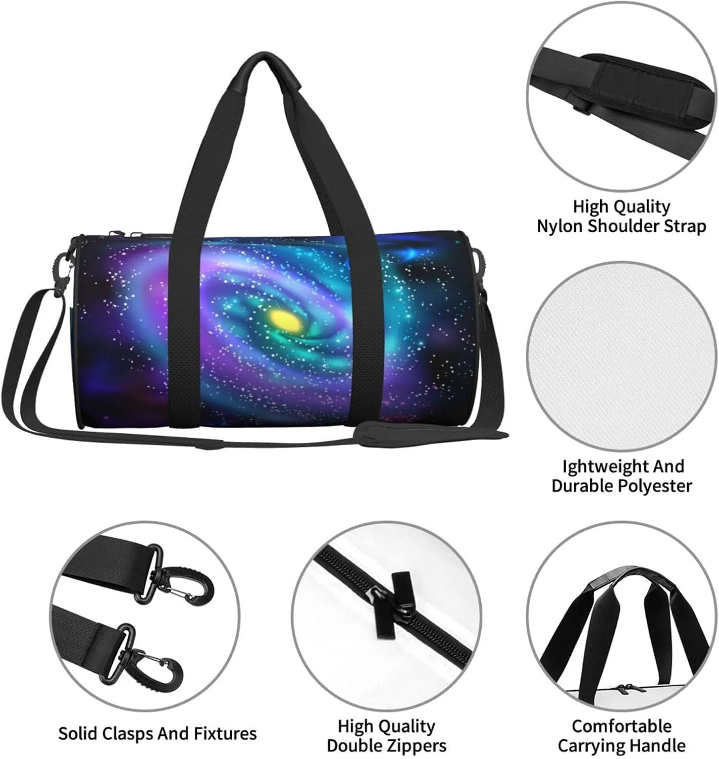Travel Duffle Bag for Men Women, Galaxy Black 1 Duffle Bags for Sport Gym Overnight Luggage