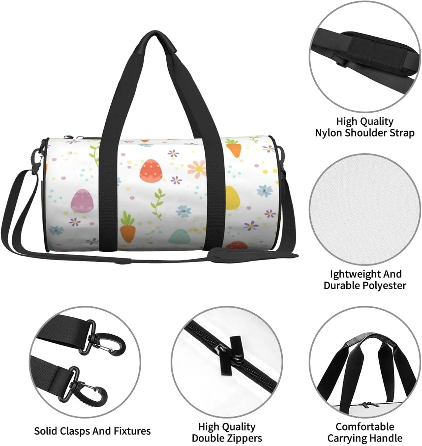 Travel Duffle Bag for Men Women, Happy Easter Eggs Carrot Duffle Bags for Sport Gym Overnight Luggage