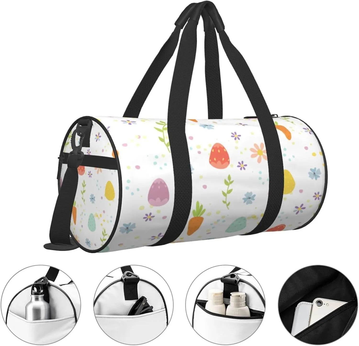 Travel Duffle Bag for Men Women, Happy Easter Eggs Carrot Duffle Bags for Sport Gym Overnight Luggage