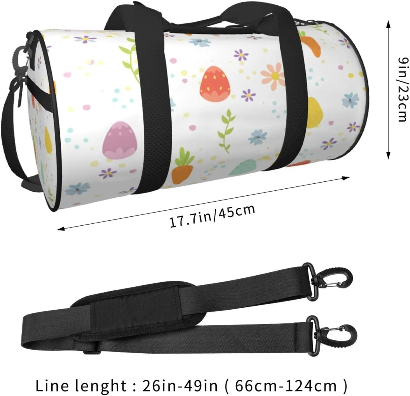 Travel Duffle Bag for Men Women, Happy Easter Eggs Carrot Duffle Bags for Sport Gym Overnight Luggage