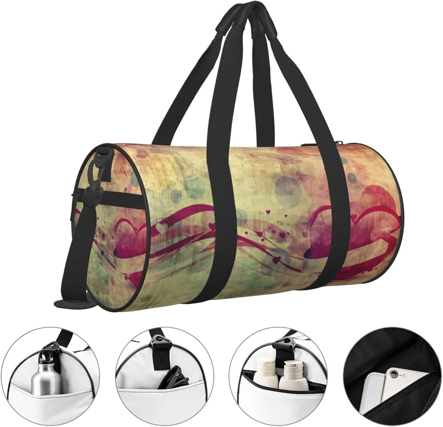 Travel Duffle Bag for Men Women, Heart Duffle Bags for Sport Gym Overnight Luggage