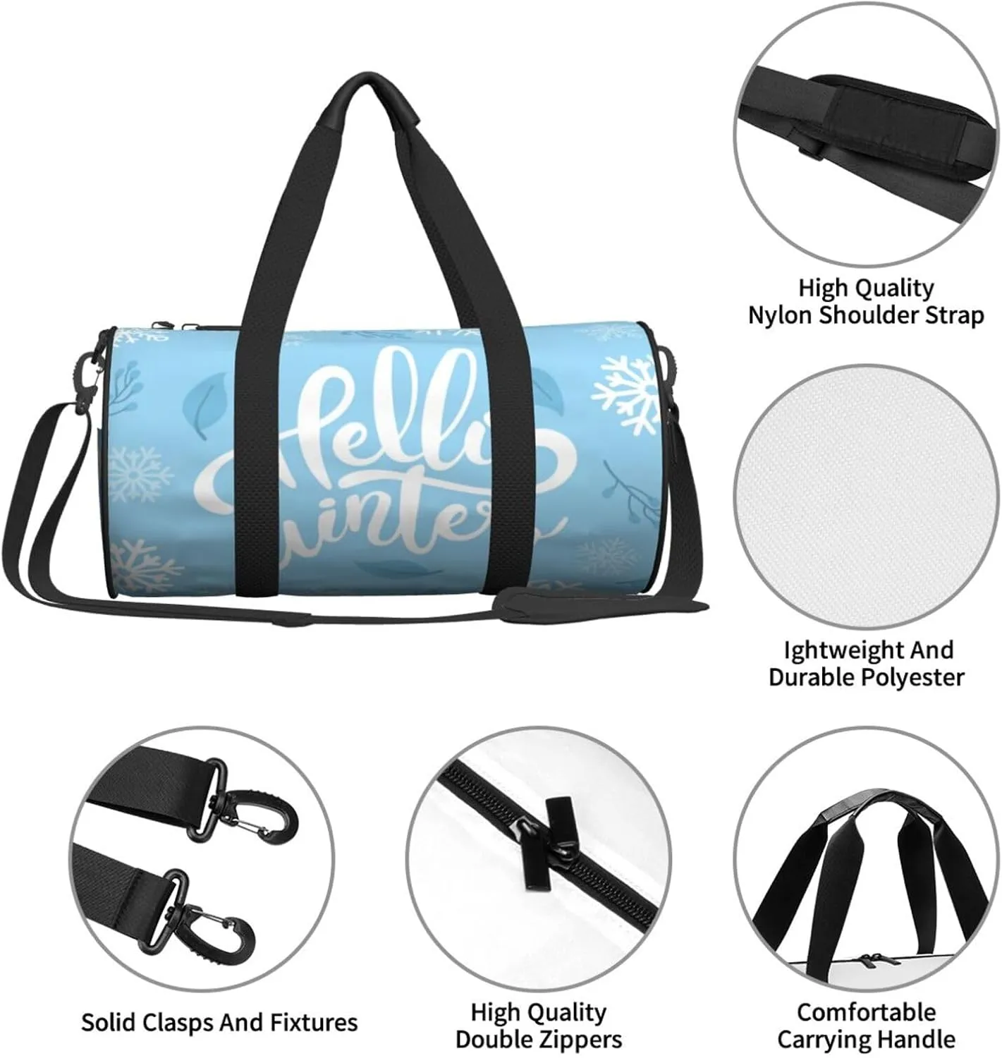 Travel Duffle Bag for Men Women, Hello Winter Duffle Bags for Sport Gym Overnight Luggage