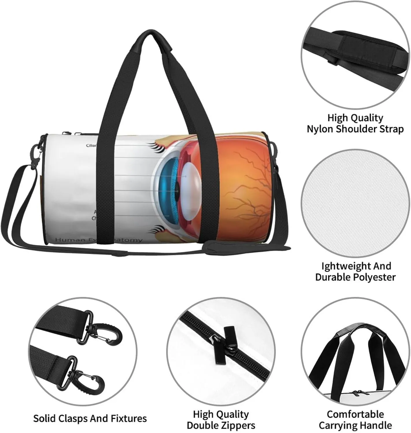 Travel Duffle Bag for Men Women, Human Eye Anatomy Duffle Bags for Sport Gym Overnight Luggage
