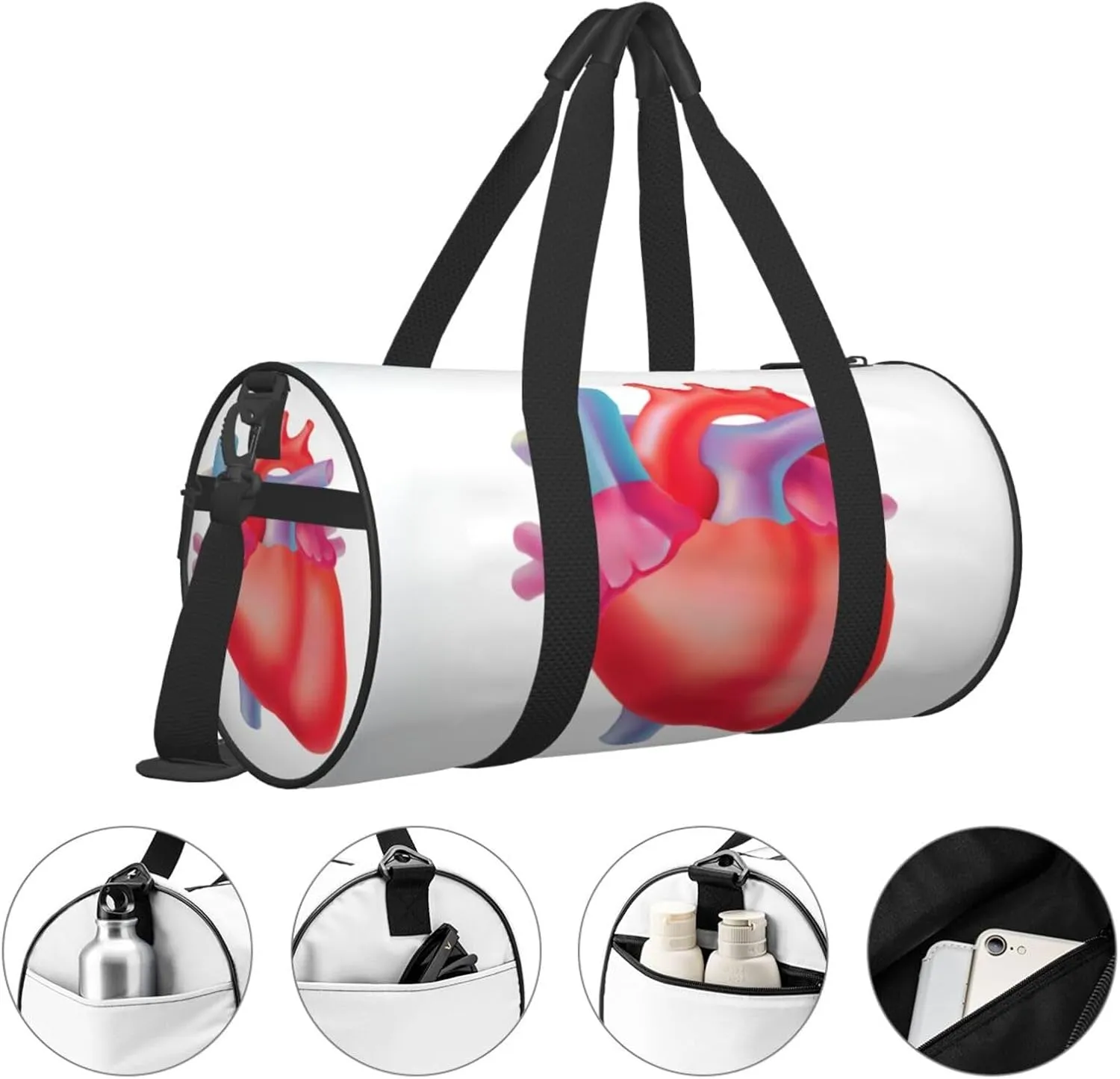 Travel Duffle Bag for Men Women, Medical Anatomic Heart Duffle Bags for Sport Gym Overnight Luggage