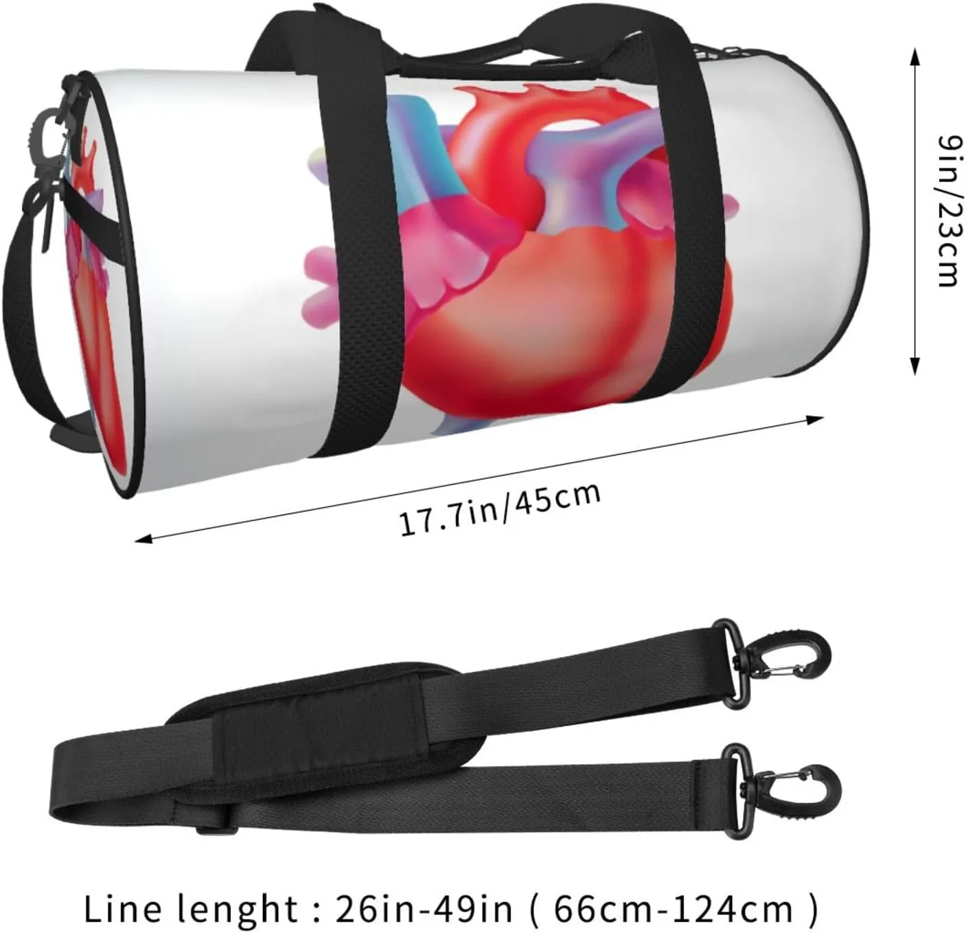 Travel Duffle Bag for Men Women, Medical Anatomic Heart Duffle Bags for Sport Gym Overnight Luggage