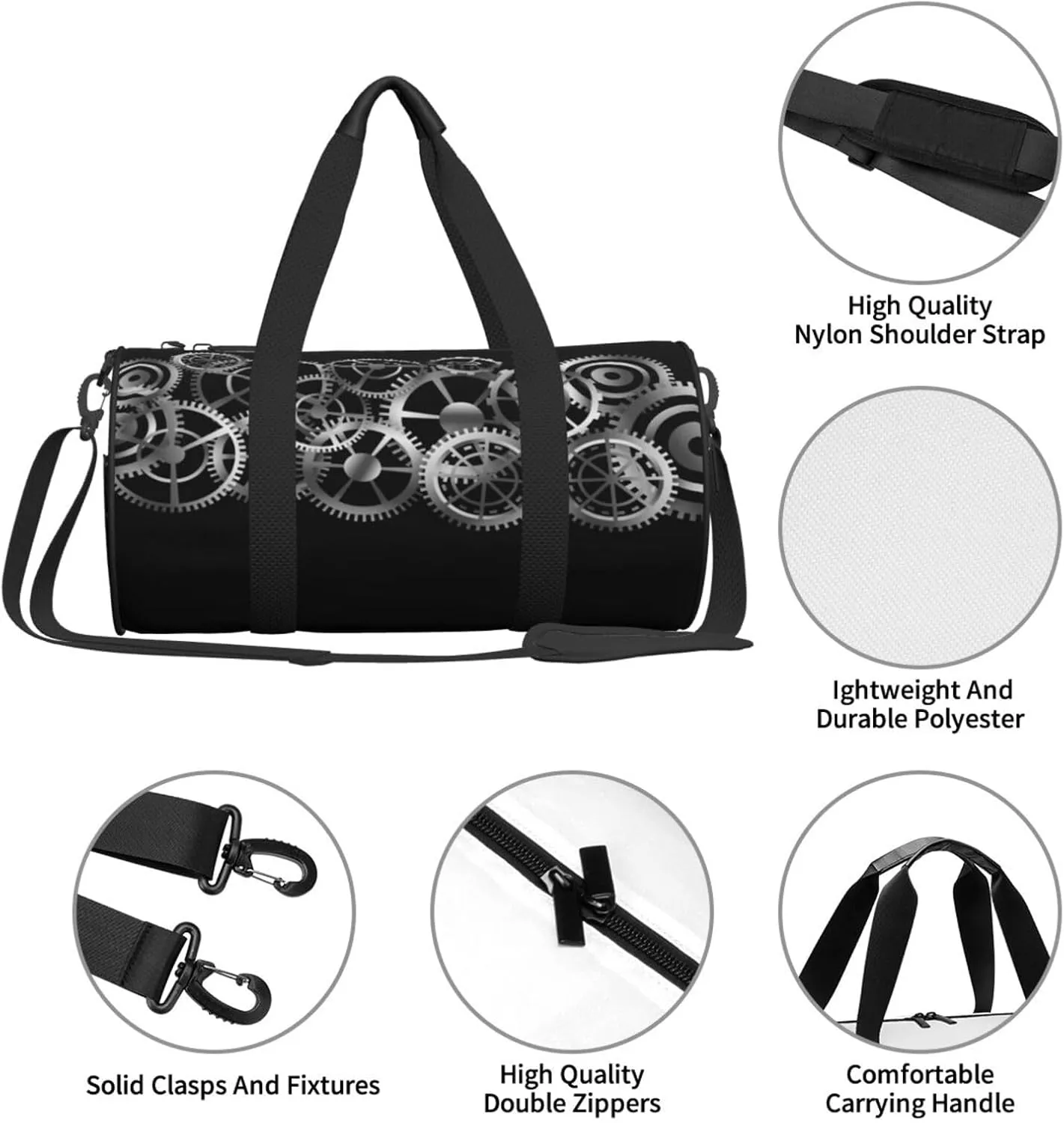 Travel Duffle Bag for Men Women, Metalic Gears Duffle Bags for Sport Gym Overnight Luggage