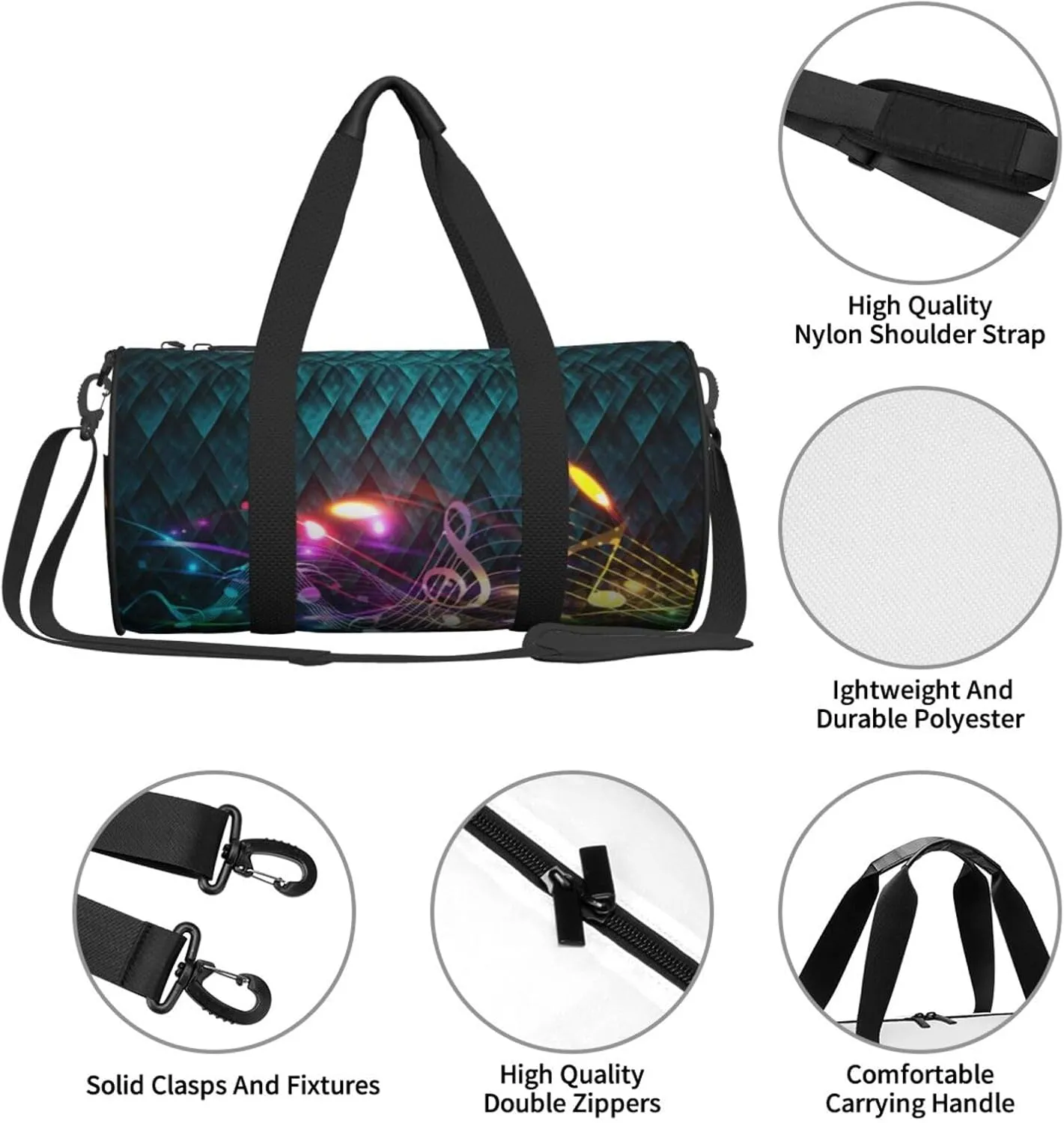 Travel Duffle Bag for Men Women, Music Musical Melody Festival Duffle Bags for Sport Gym Overnight Luggage