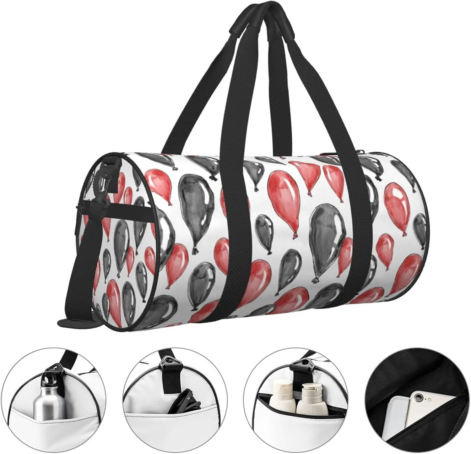 Travel Duffle Bag for Men Women, Party Balloon Red Black Duffle Bags for Sport Gym Overnight Luggage