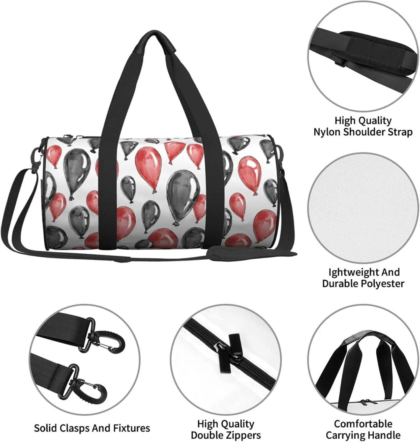 Travel Duffle Bag for Men Women, Party Balloon Red Black Duffle Bags for Sport Gym Overnight Luggage