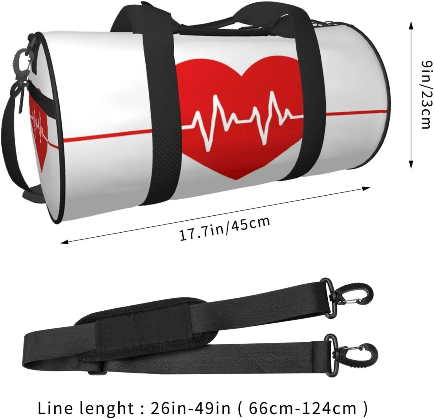 Travel Duffle Bag for Men Women, Red Medical Heartbeat Heart Duffle Bags for Sport Gym Overnight Luggage