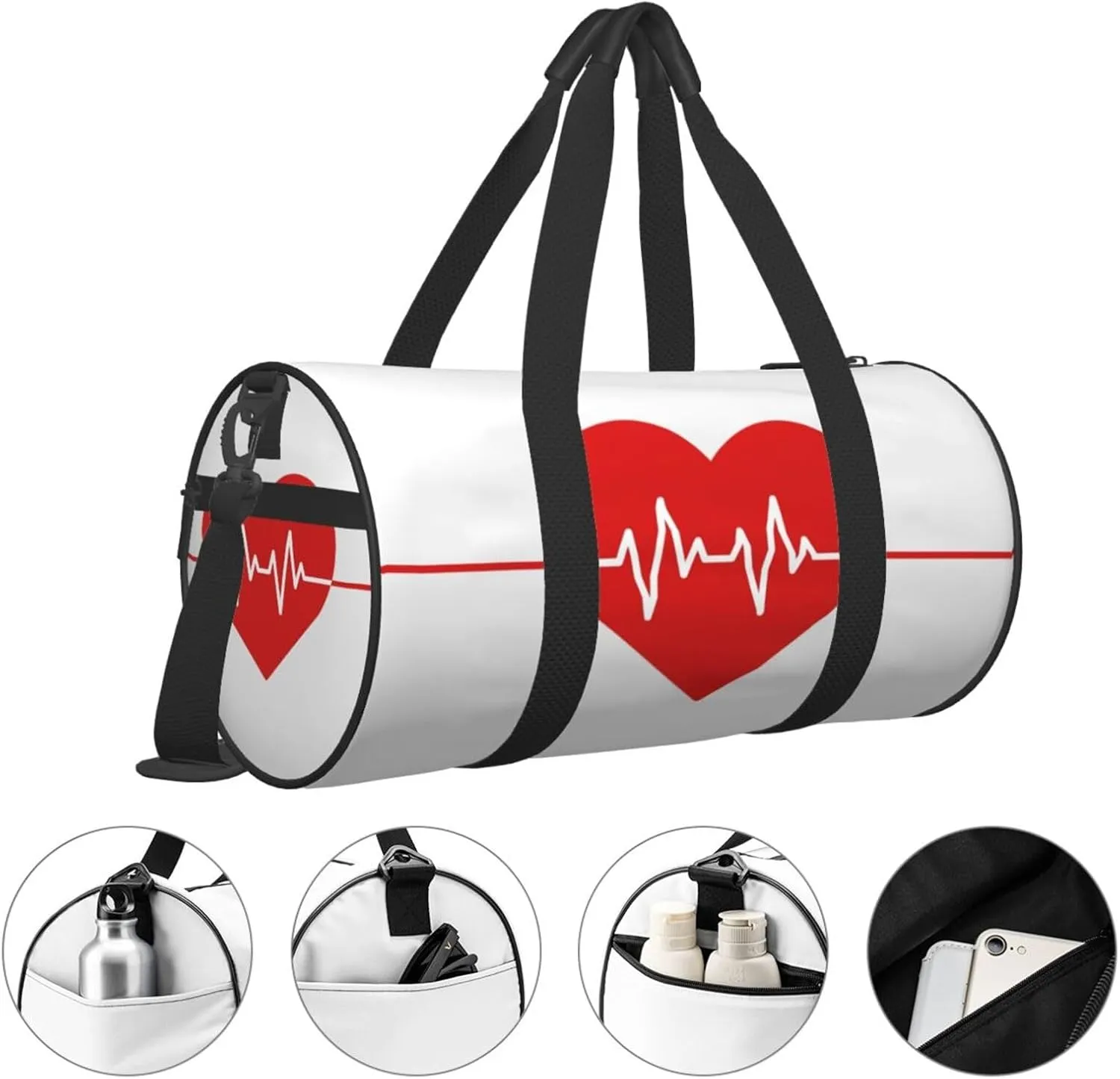 Travel Duffle Bag for Men Women, Red Medical Heartbeat Heart Duffle Bags for Sport Gym Overnight Luggage