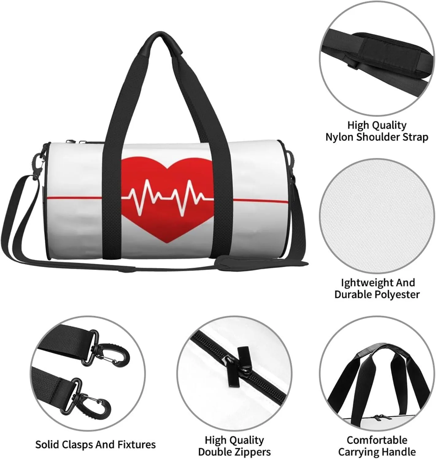 Travel Duffle Bag for Men Women, Red Medical Heartbeat Heart Duffle Bags for Sport Gym Overnight Luggage