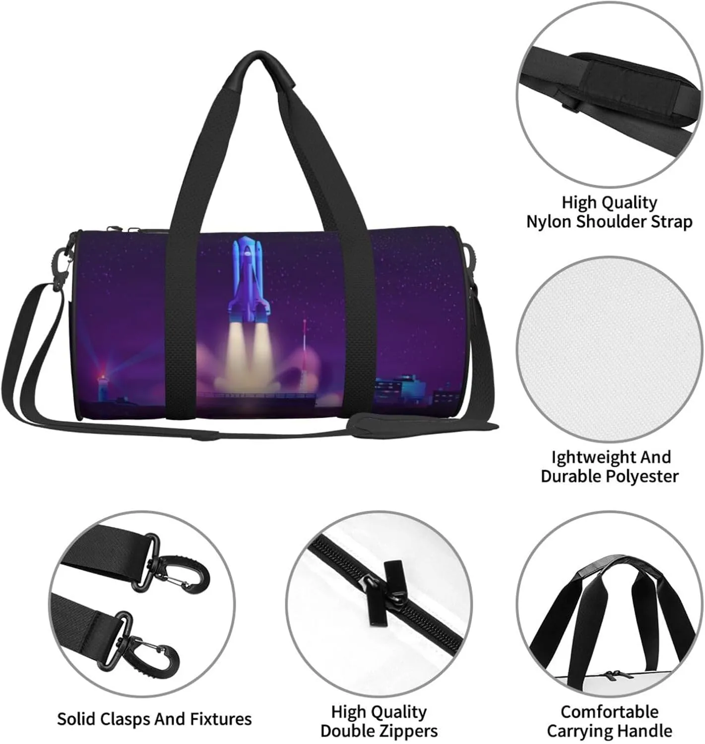 Travel Duffle Bag for Men Women, Spaceship Launch Duffle Bags for Sport Gym Overnight Luggage