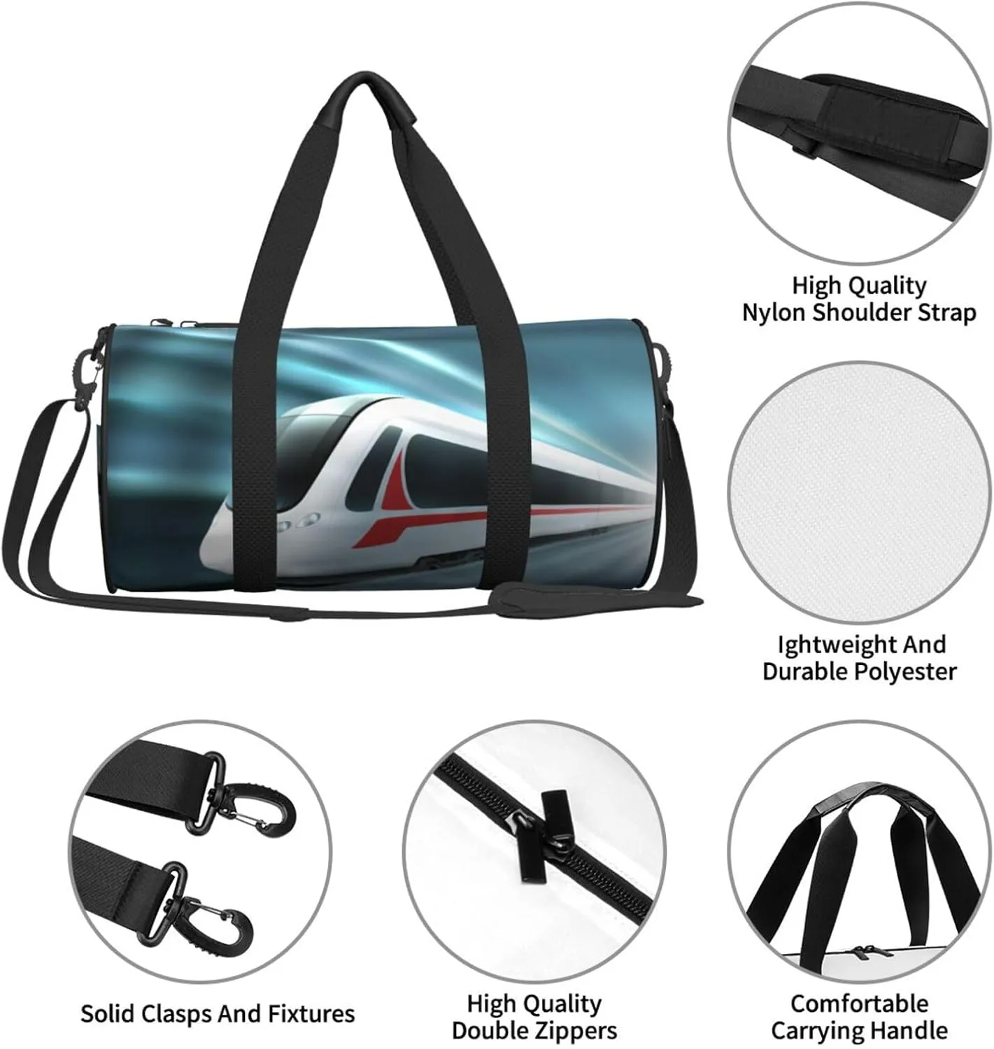 Travel Duffle Bag for Men Women, Speed Train Railway Station Duffle Bags for Sport Gym Overnight Luggage