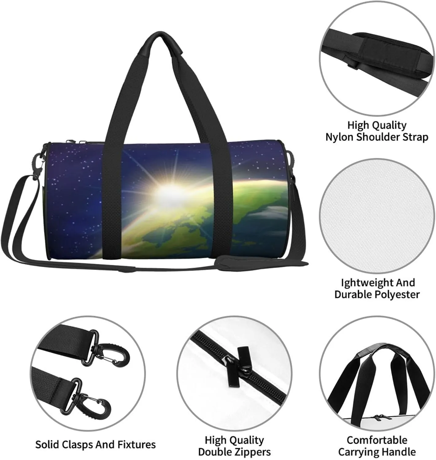 Travel Duffle Bag for Men Women, Sunrise Earth Space Duffle Bags for Sport Gym Overnight Luggage