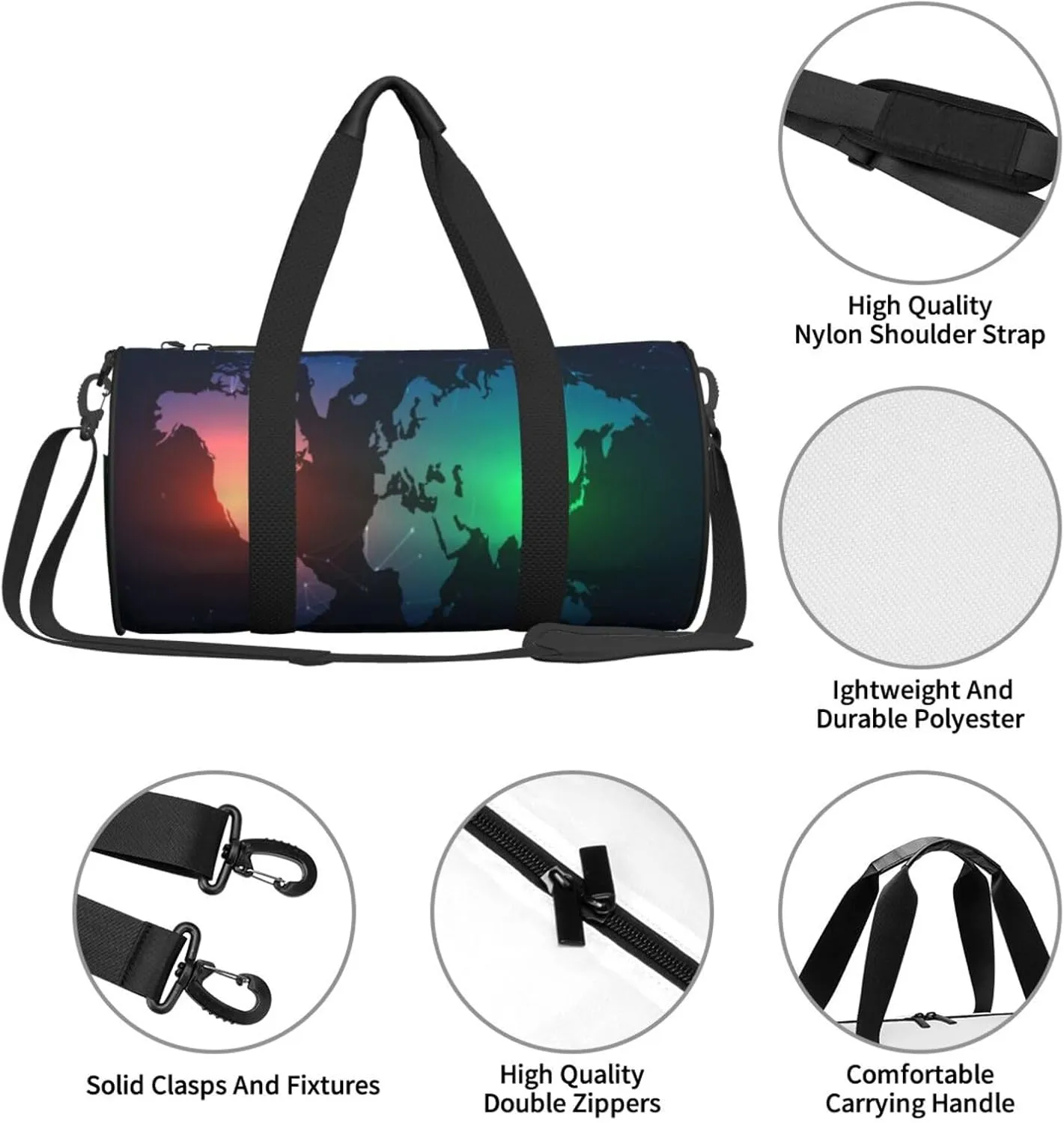 Travel Duffle Bag for Men Women, Work Map Network Duffle Bags for Sport Gym Overnight Luggage