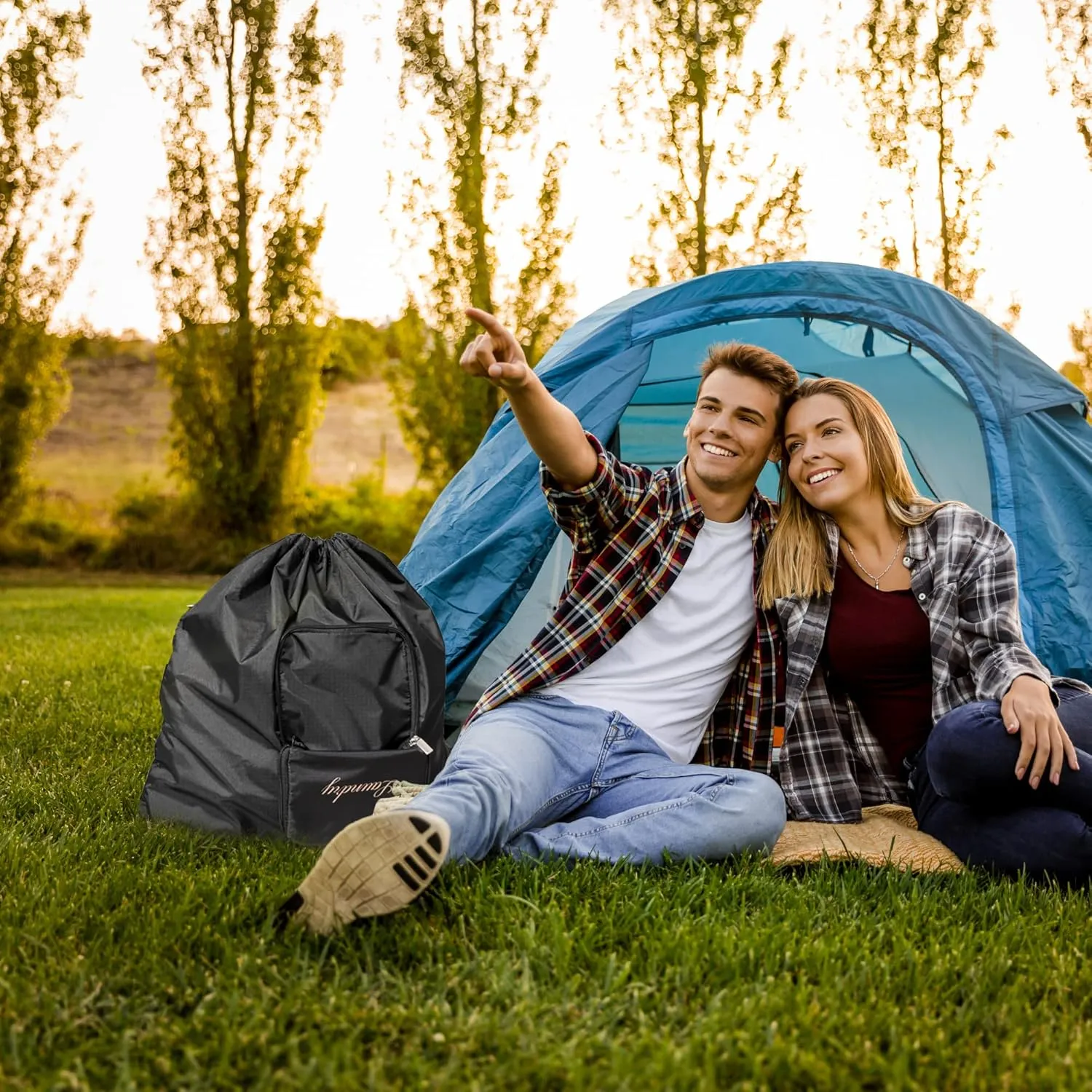 Travel Fanatics Black Travel Laundry Bag for Dirty Clothes - Compact, Durable & Spacious Travel Essential