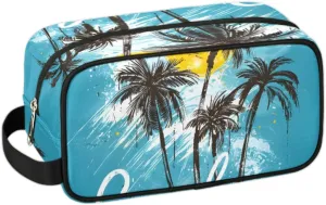 Travel Toiletry Bag for Women Men Palm Trees Sun Hanging Cosmetic Bag Waterproof Makeup Bag for Shaving Makeup Toothbrush & Travel Essentials