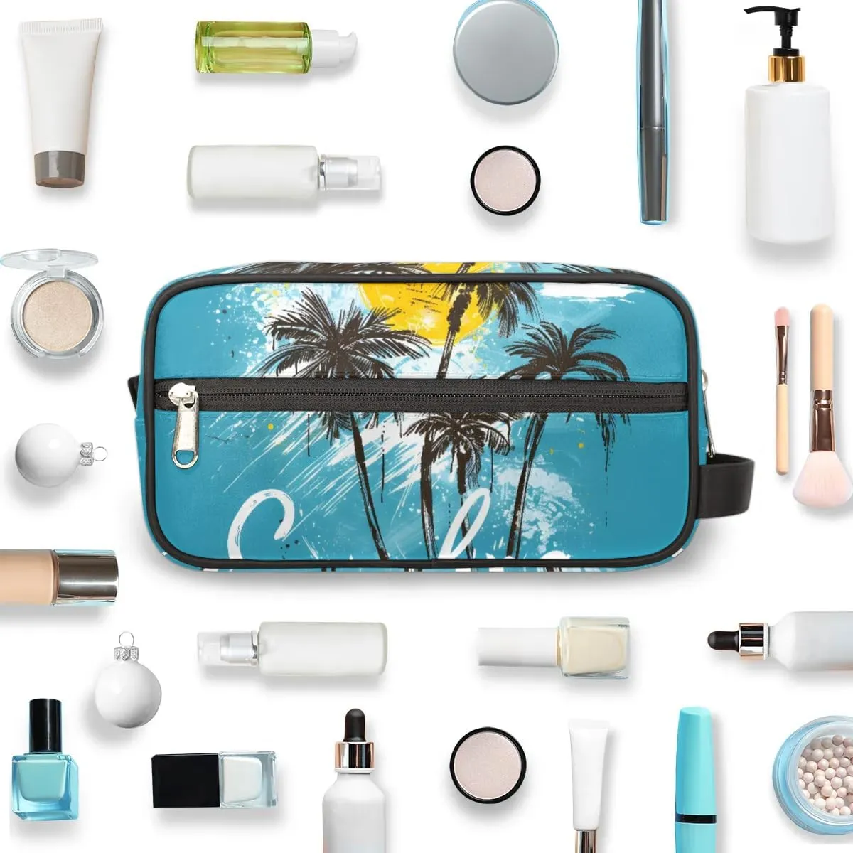 Travel Toiletry Bag for Women Men Palm Trees Sun Hanging Cosmetic Bag Waterproof Makeup Bag for Shaving Makeup Toothbrush & Travel Essentials