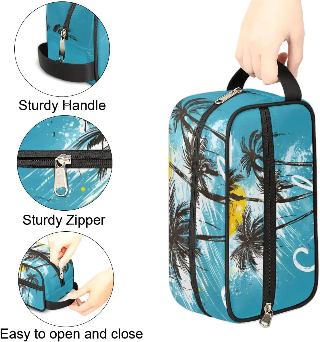 Travel Toiletry Bag for Women Men Palm Trees Sun Hanging Cosmetic Bag Waterproof Makeup Bag for Shaving Makeup Toothbrush & Travel Essentials