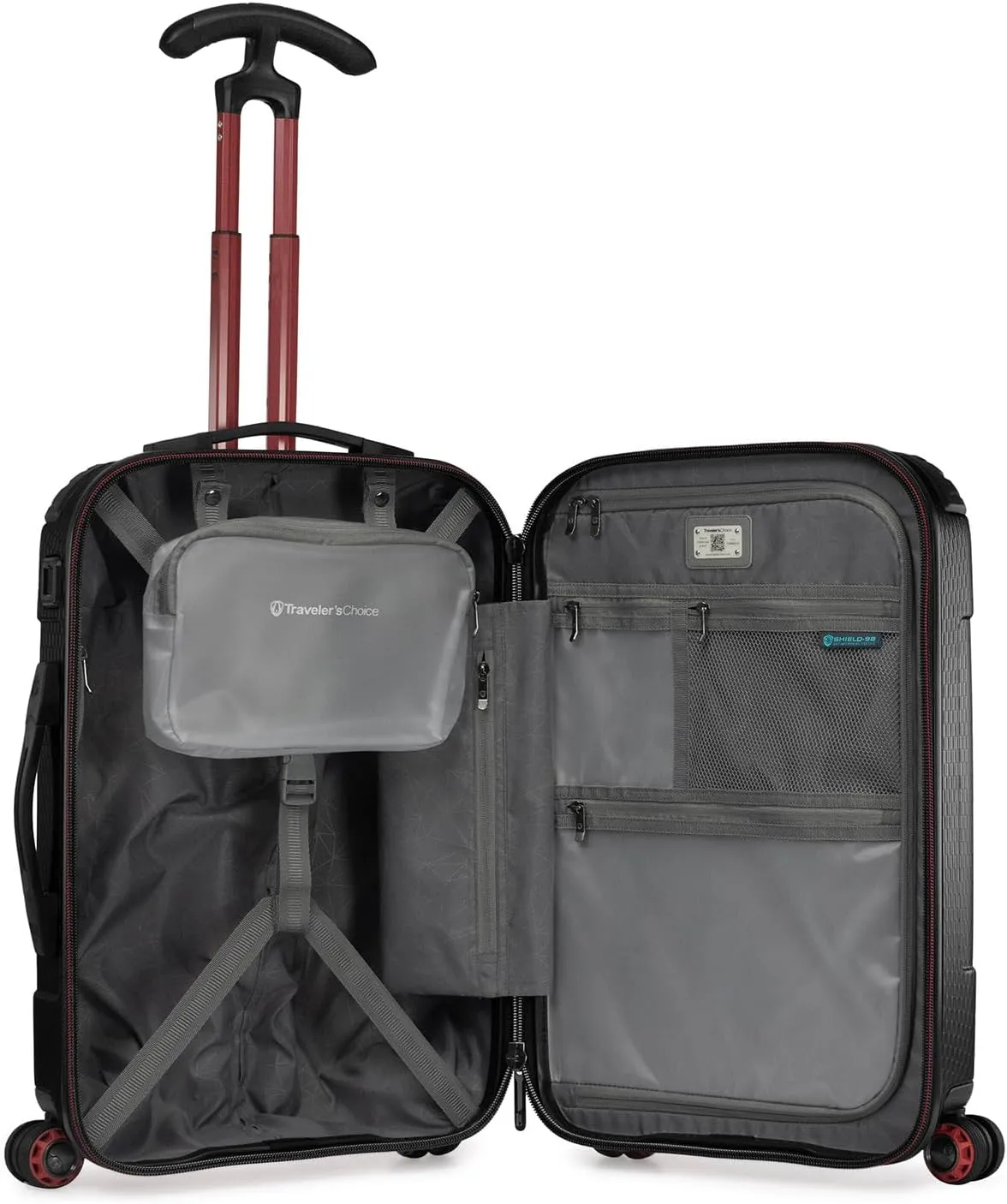 Traveler's Choice Maxporter II Hardside Polycarbonate Suitcase with Spinner Wheels, Black, 22" Carry-On Luggage